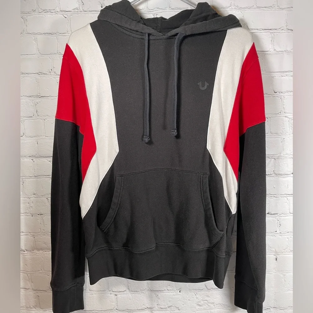 True Religion Mens Small Hoodie Sweatshirt Logo Pullover Black - Picture 2 of 8